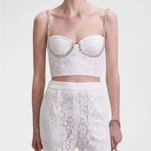 Self-portrait Floral Corded Lace Diamante Crop Bustier Top
